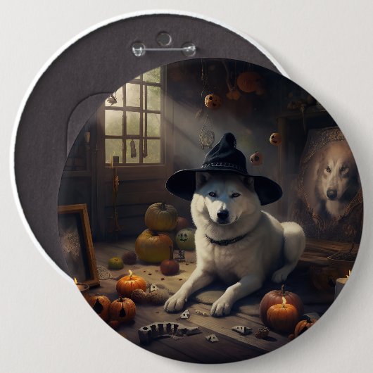 Badge Rond 15,2 Cm Akita Citrouilles Halloween effroi (Devant & derrière)