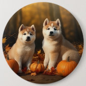 Badge Rond 15,2 Cm Akita Puppy Citrouille d'automne (Devant)