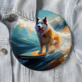 Badge Rond 15,2 Cm Alaskan Malamute Beach Surf Peinture (En situation)