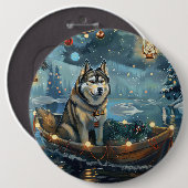 Badge Rond 15,2 Cm Alaskan Malamute Noël Festive Voyage (Devant & derrière)