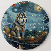 Badge Rond 15,2 Cm Alaskan Malamute Noël Festive Voyage (Devant)