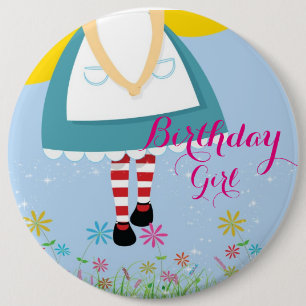Badge Rond 15,2 Cm Alice dans le bouton de fille d'anniversaire du