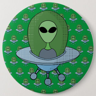 Badge Rond 15,2 Cm Alien dans son petit vaisseau spatial