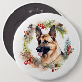 Badge Rond 15,2 Cm Allemand Berger Noël Wreath Festive Pup (Devant & derrière)