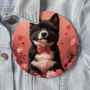 Badge Rond 15,2 Cm American Akita avec Rose - Saint Valentin