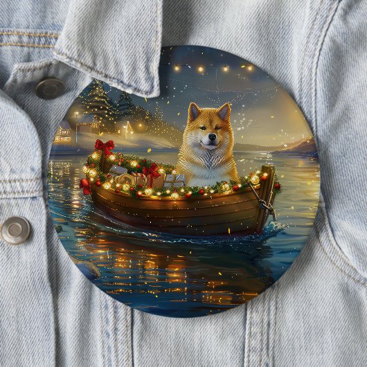 Badge Rond 15,2 Cm American Akita Christmas Festive Voyage (En situation)