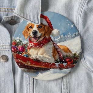 Badge Rond 15,2 Cm American English Foxhound dans Sledge Christmas