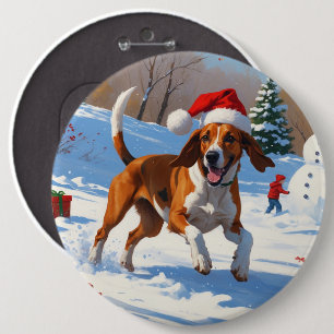 Badge Rond 15,2 Cm American English Foxhound Noël Festive Neige