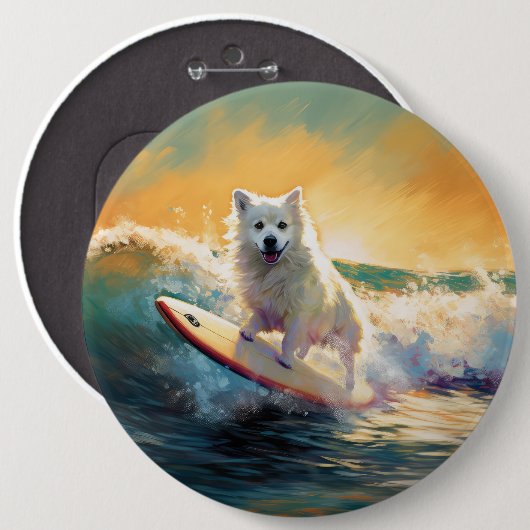 Badge Rond 15,2 Cm American Eskimo Beach Surf Peinture (Devant & derrière)