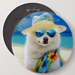 Badge Rond 15,2 Cm American Eskimo on Beach, cadeau d'été pour amoure