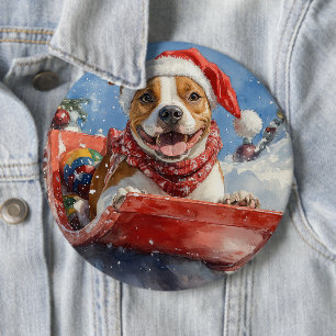 Badge Rond 15,2 Cm American Staffordshire en traîneau de Noël