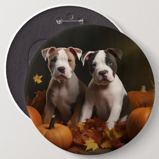 Badge Rond 15,2 Cm American Staffordshire Puppy Automne Délice (Devant & derrière)
