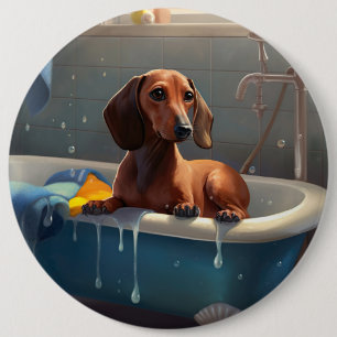 Badge Rond 15,2 Cm Amusement du dachshund au bain