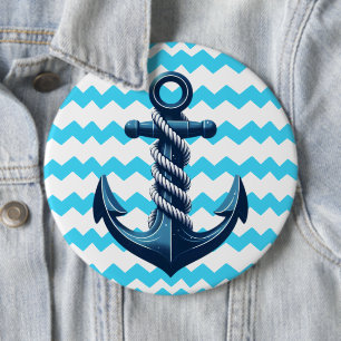 Badge Rond 15,2 Cm Ancrage bleu avec vagues bleues