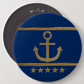 Badge Rond 15,2 Cm ancre or sur arrière - plan bleu marine (Devant & derrière)