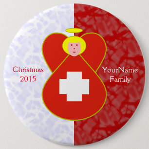 Badge Rond 15,2 Cm Ange blond suisse habillé en drapeau