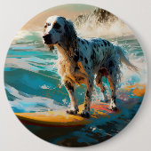 Badge Rond 15,2 Cm Anglais Setter Beach Surfing Painting (Devant)