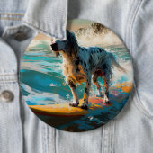 Badge Rond 15,2 Cm Anglais Setter Beach Surfing Painting (En situation)