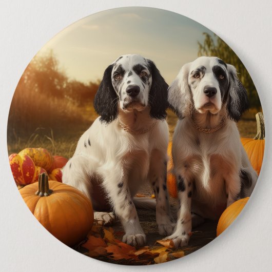 Badge Rond 15,2 Cm Anglais Setter Puppy Automne Citrouille de plaisir (Devant)