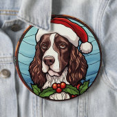 Badge Rond 15,2 Cm Anglais Springer Spaniel Vitrail Noël (En situation)