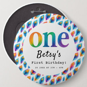Badge Rond 15,2 Cm Anniversaire 1 an aquarelle arc-en-ciel Bébé col