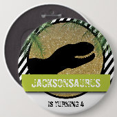 Badge Rond 15,2 Cm Anniversaire de dinosaure rayé (Devant & derrière)