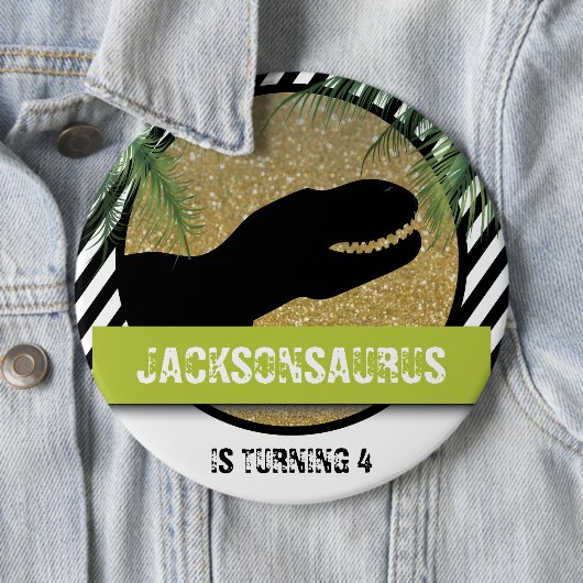 Badge Rond 15,2 Cm Anniversaire de dinosaure rayé (En situation)
