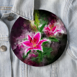 Badge Rond 15,2 Cm Aquarelle de fleur de Stargazer Lily - bb 02