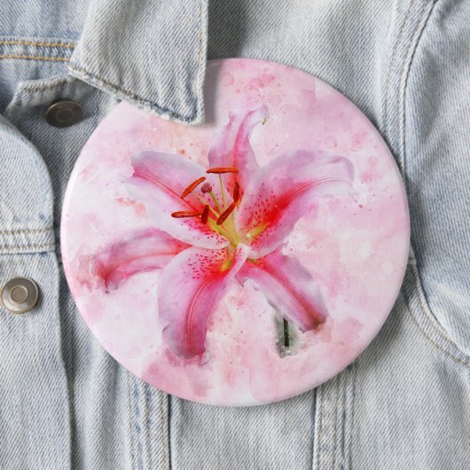 Badge Rond 15,2 Cm Aquarelle de fleur de Stargazer Lily - wb 01 (En situation)