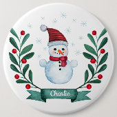 Badge Rond 15,2 Cm Aquarelle de Noël Snowman Custom (Devant)