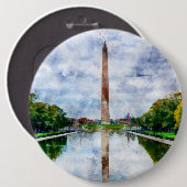 Badge Rond 15,2 Cm Aquarelle du Monument de Washington avec réflexion (Devant & derrière)