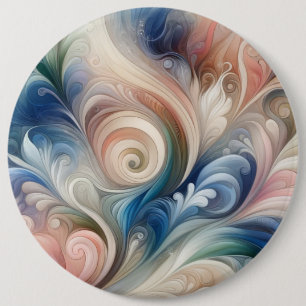 Badge Rond 15,2 Cm Aquarelle Imaginaire Floral Pastel Bleu & Crème