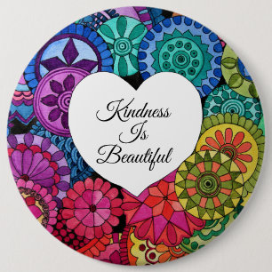 Badge Rond 15,2 Cm Aquarelle Rainbow Mandala avec coeur