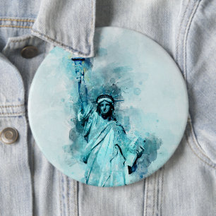 Badge Rond 15,2 Cm Aquarelle Statue de la Liberté