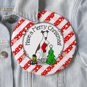 Badge Rond 15,2 Cm Arbre de Noël 2 Greyhound (blanc broché) Chien Amu