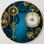 Badge Rond 15,2 Cm Arrière - plan turquoise à vapeur avec engrenages (Devant)