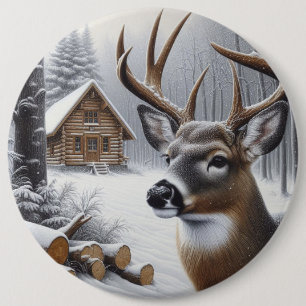 Badge Rond 15,2 Cm Art de cerf/buck d'hiver