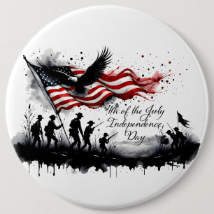 Badge Rond 15,2 Cm Art patriotique du 4 juillet avec drapeau et solda