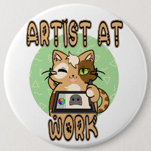 Badge Rond 15,2 Cm Artiste au travail – design de chat mignon