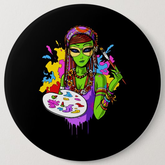 Badge Rond 15,2 Cm Artiste hippie de peinture d'alien d'espace (Devant)