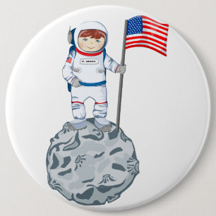 Badge Rond 15,2 Cm Astronaute avec l'étiquette nommée