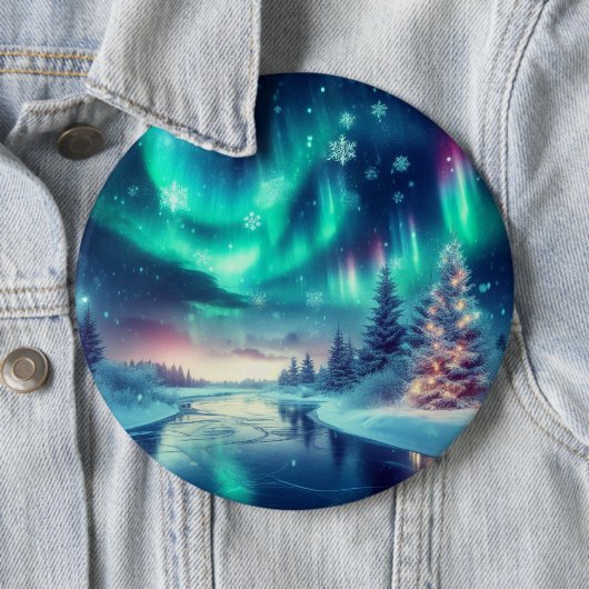 Badge Rond 15,2 Cm aurora borealis/Noël/hiver (En situation)