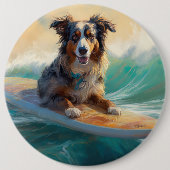 Badge Rond 15,2 Cm Australian Shepherd Beach Surfing Peinture (Devant)