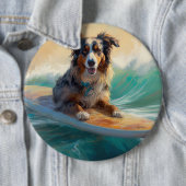 Badge Rond 15,2 Cm Australian Shepherd Beach Surfing Peinture (En situation)