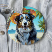 Badge Rond 15,2 Cm Australian Shepherd On Beach amoureux des chiens c (En situation)