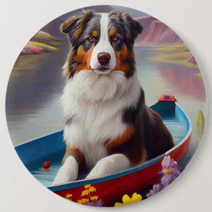 Badge Rond 15,2 Cm Australian Shepherd on Paddle : Une aventure Pitto