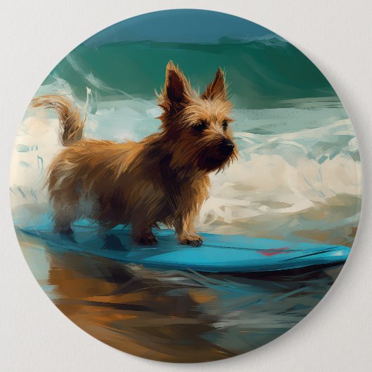 Badge Rond 15,2 Cm Australian Terrier Beach Surfing Paining (Devant)