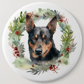 Badge Rond 15,2 Cm Australie Kelpie Noël Wreath Festive Pup (Devant)