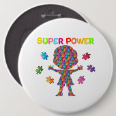 Badge Rond 15,2 Cm Autisme, super puissance (Devant & derrière)