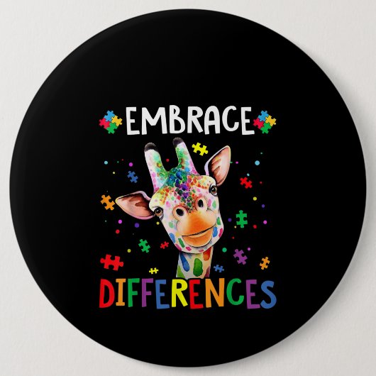 Badge Rond 15,2 Cm Autiste |Embrasser les différences Giraffe Puzzle  (Devant)